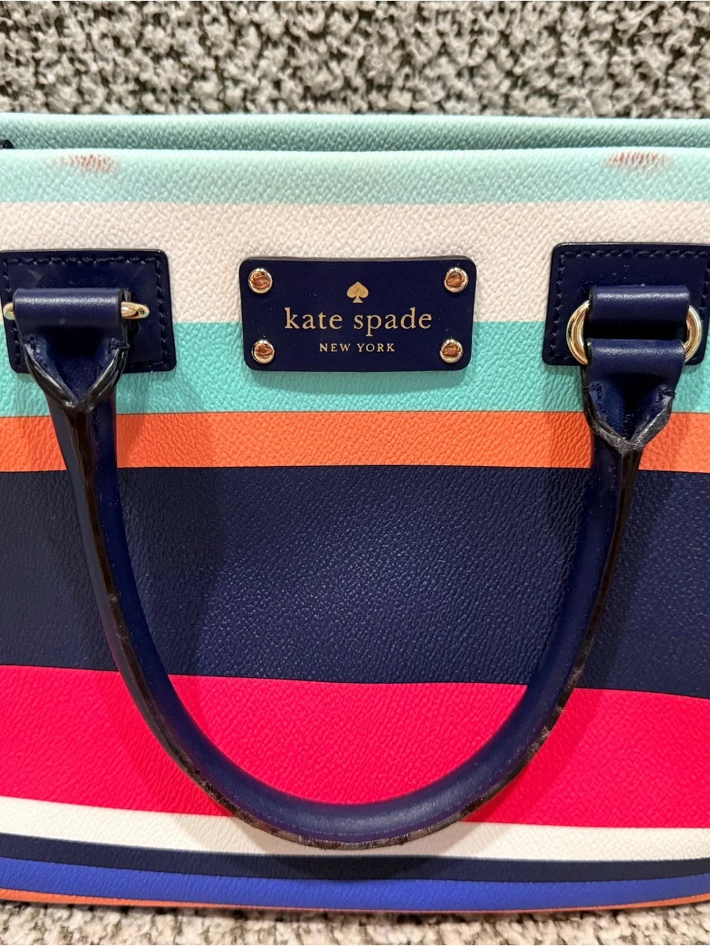 Kate Spade Wellesley Striped Mini Tote + Matching Wallet Set — Navy Multicolor